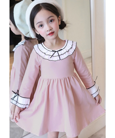 Ежедневна детска рокля с О-образно деколте в два цвята