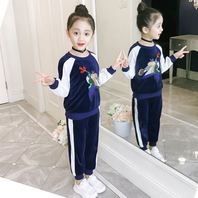 Set sport si casual pentru copii - bluza cu broderie si pantaloni lungi cu talie inalta