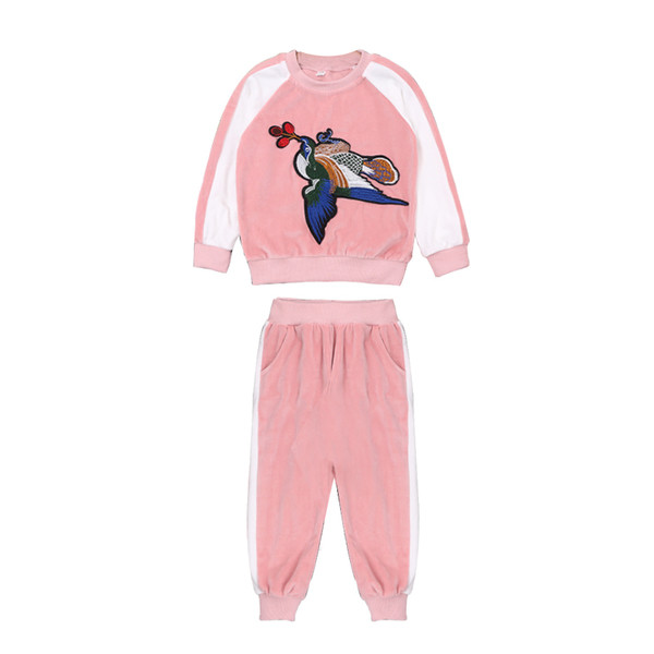 Set sport si casual pentru copii - bluza cu broderie si pantaloni lungi cu talie inalta