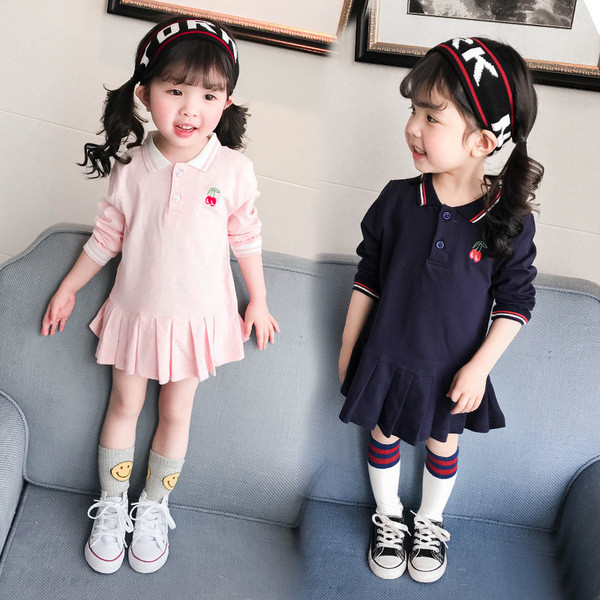 Ежедневна детска рокля с дълъг ръкав в няколко цвята 