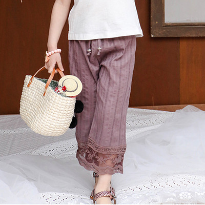 Model larg de pantaloni copii in doua culori cu dantela