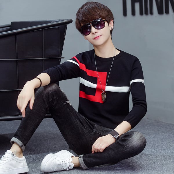 Lezser férfi blúz O-nyakkivágással több színben