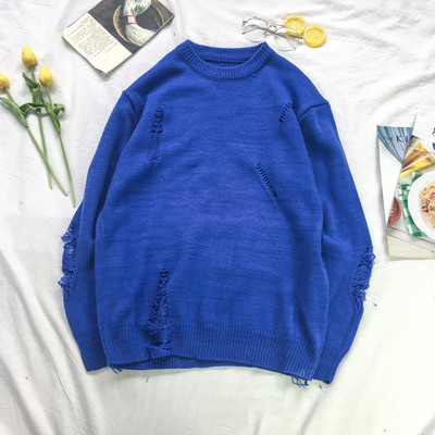 Modern férfi pulóver szakadt motívumokkal több színben