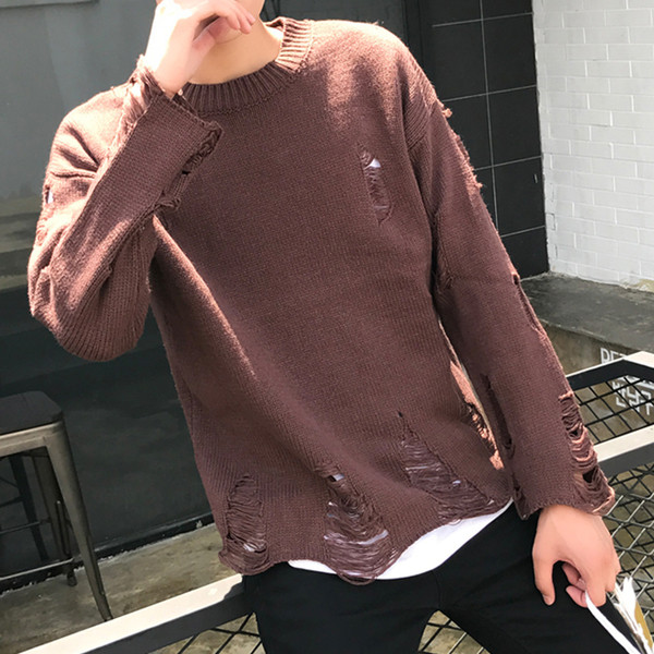 Modern férfi pulóver szakadt motívumokkal több színben