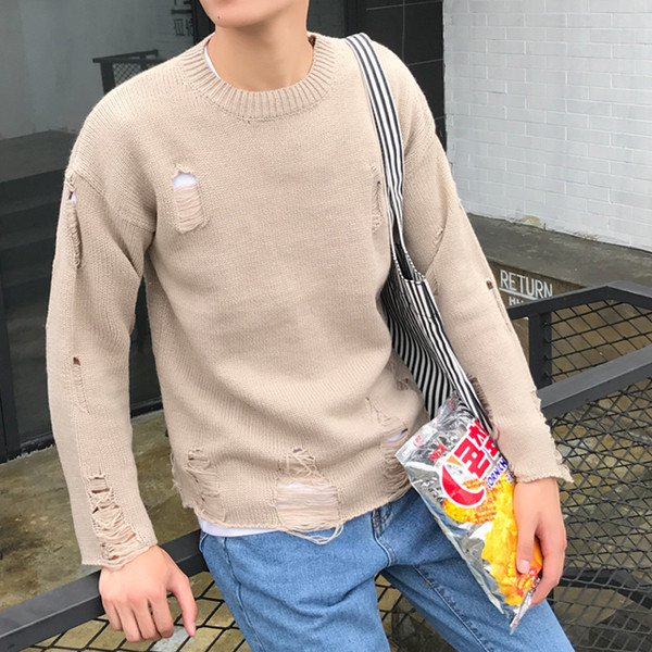 Modern férfi pulóver szakadt motívumokkal több színben