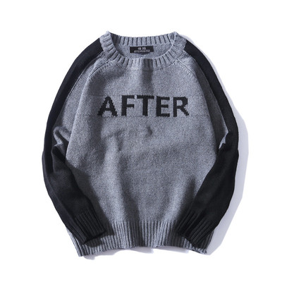 Pulover pentru bărbați cu inscripție în negru, gri și galben