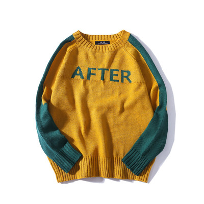 Pulover pentru bărbați cu inscripție în negru, gri și galben