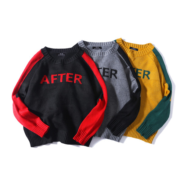 Pulover pentru bărbați cu inscripție în negru, gri și galben