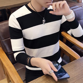 Csíkos férfi pulóver O-nyakkal, több színben