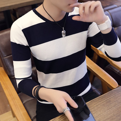 Csíkos férfi pulóver O-nyakkal, több színben