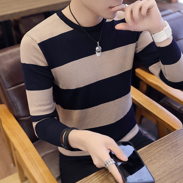 Csíkos férfi pulóver O-nyakkal, több színben