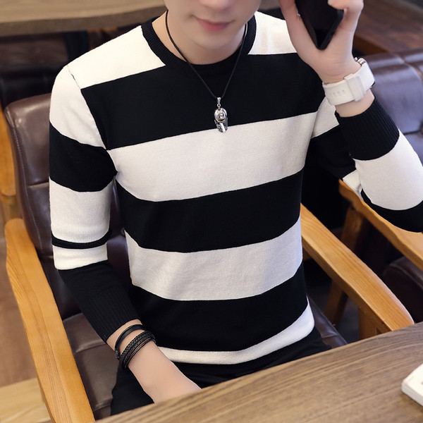 Csíkos férfi pulóver O-nyakkal, több színben
