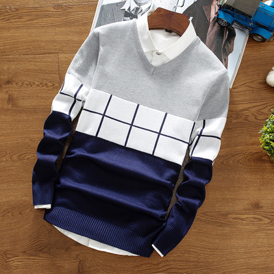 Модерен мъжки пуловер с интересна цветна бродерия в няколко цвята