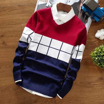 Модерен мъжки пуловер с интересна цветна бродерия в няколко цвята