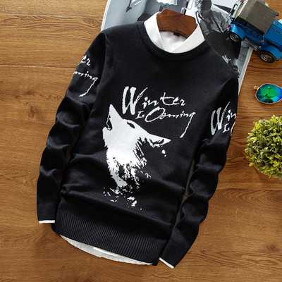 Модерен мъжки пуловер с интересна цветна бродерия в няколко цвята