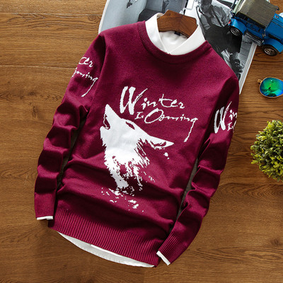 Модерен мъжки пуловер с интересна цветна бродерия в няколко цвята