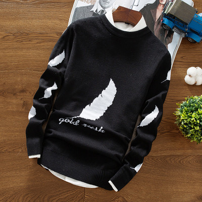 Модерен мъжки пуловер с интересна цветна бродерия в няколко цвята