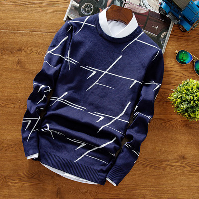 Модерен мъжки пуловер с интересна цветна бродерия в няколко цвята