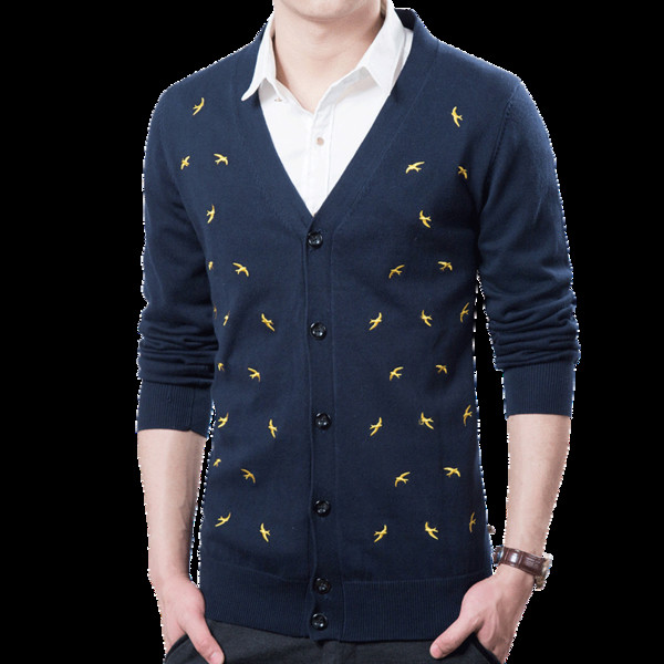 Ανδρικ`η ζακέτα  με κεντήματα σε γκρι και μπλε χρώμα