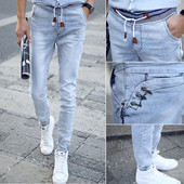 Blugi barbatesti cu talie elastica de culoare deschisa