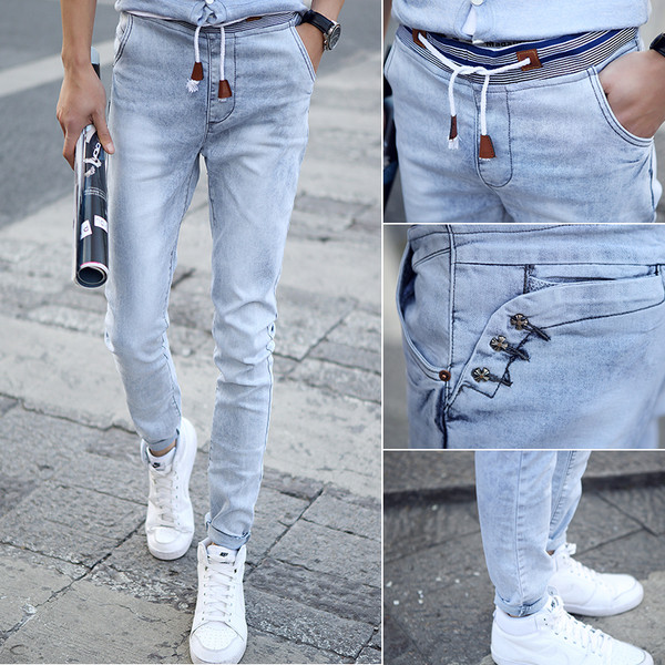 Blugi barbatesti cu talie elastica de culoare deschisa