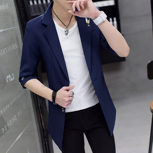 Κομψό σακάκι για άνδρες με ντεκολτέ σε σχήμα V και μανίκια 3/4