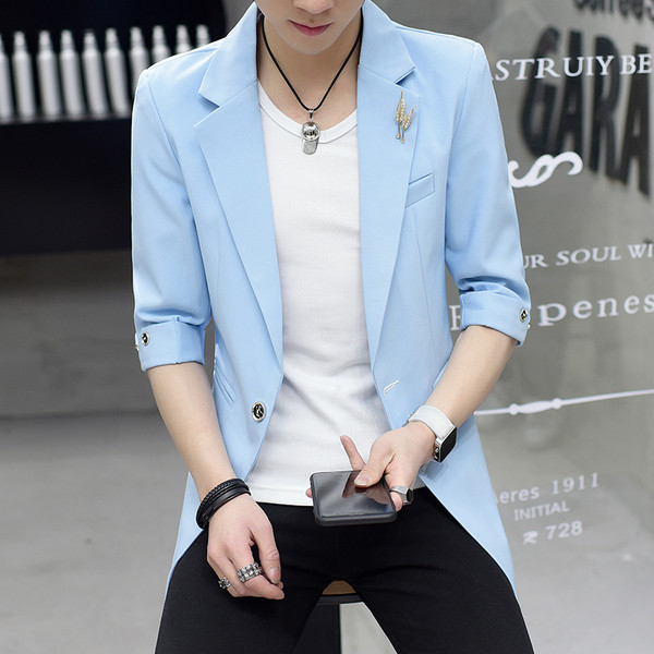 Κομψό σακάκι για άνδρες με ντεκολτέ σε σχήμα V και μανίκια 3/4