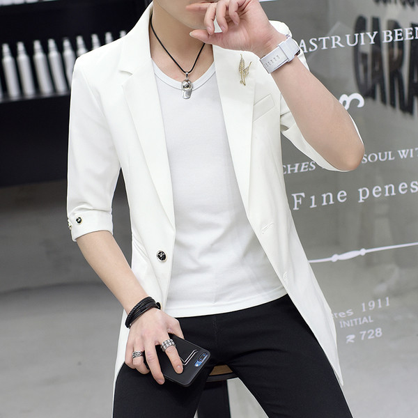 Κομψό σακάκι για άνδρες με ντεκολτέ σε σχήμα V και μανίκια 3/4