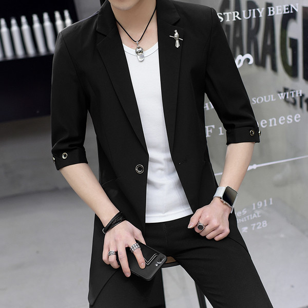 Κομψό σακάκι για άνδρες με ντεκολτέ σε σχήμα V και μανίκια 3/4