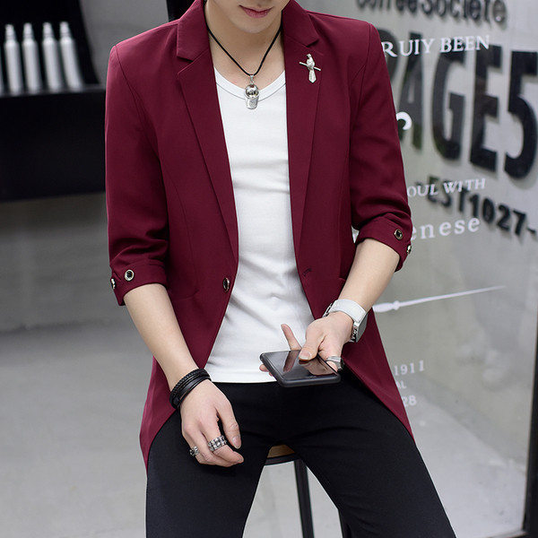 Κομψό σακάκι για άνδρες με ντεκολτέ σε σχήμα V και μανίκια 3/4