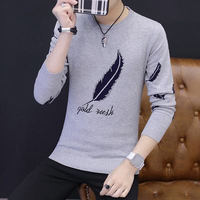 Модерен мъжки пуловер с О-образно деколте и цветна бродерия в няколко цвята