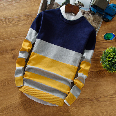 Ежедневен мъжки раиран  пуловер с О-образно деколте в няколко цвята 
