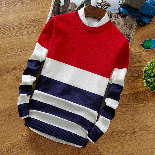 Pulover casual barbatesc in dungi cu decolteu O in mai multe culori