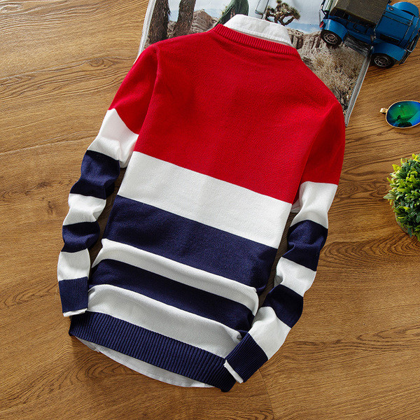 Pulover casual barbatesc in dungi cu decolteu O in mai multe culori