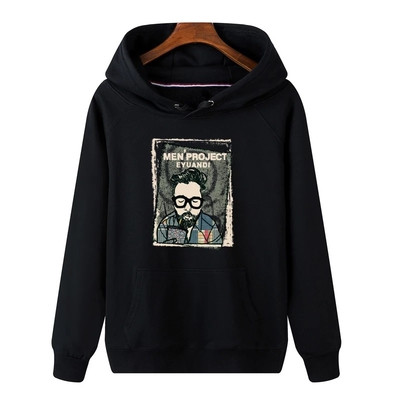 Мъжки суичър с качулка, щампа и надпис - два модела плътен и тънък
