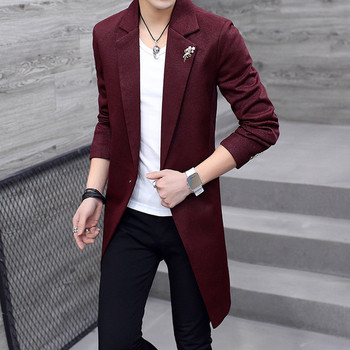 Мъжко стилно дълго сако в няколко цвята с елемент копчета