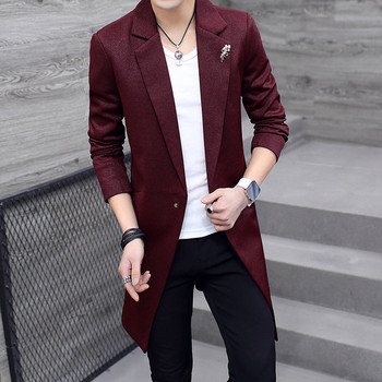 Мъжко стилно дълго сако в няколко цвята с елемент копчета