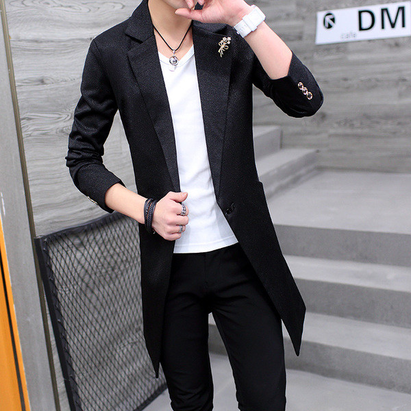 Мъжко стилно дълго сако в няколко цвята с елемент копчета