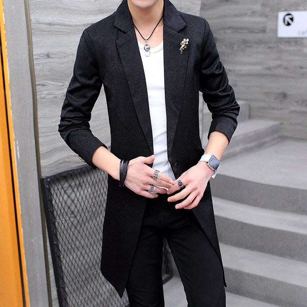 Мъжко стилно дълго сако в няколко цвята с елемент копчета