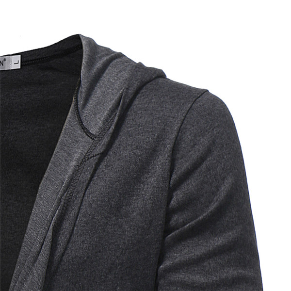 Дълга мъжка жилетка с качулка в тъмно сив и черен цвят