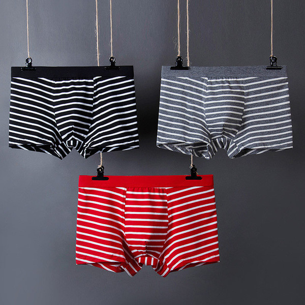 Set trei boxer din bumbac cu dungi - culori diferite