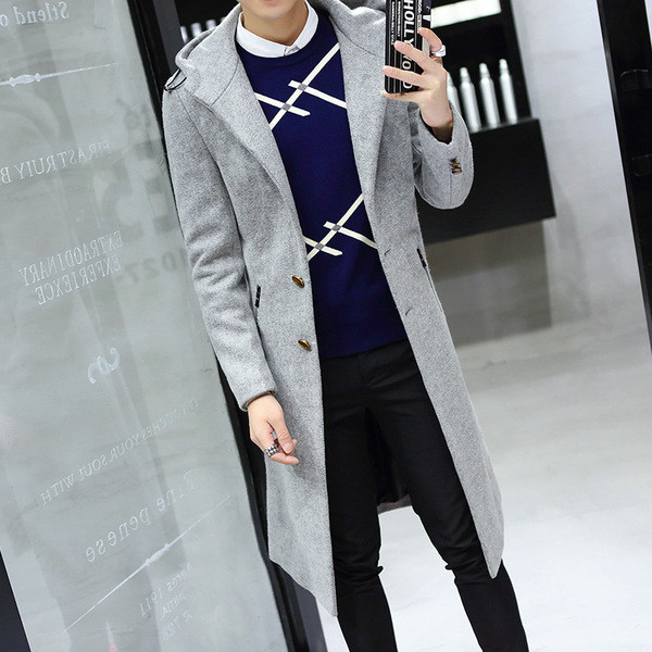 Дълго мъжко стилно палто с качулка в няколко цвята - два модела