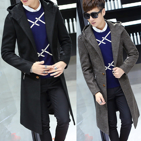 Дълго мъжко стилно палто с качулка в няколко цвята - два модела