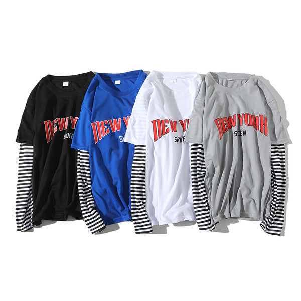 Bluză bărbătească cu mâneci în dungi și inscripție în patru culori