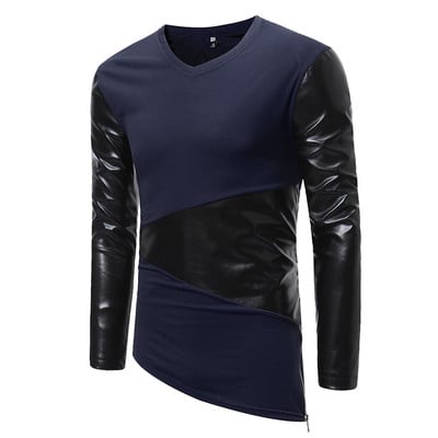 Bluză casual pentru bărbați cu elemente din piele ecologică și fermoar lateral în patru culori