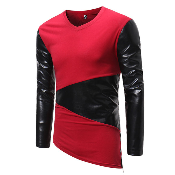 Bluză casual pentru bărbați cu elemente din piele ecologică și fermoar lateral în patru culori