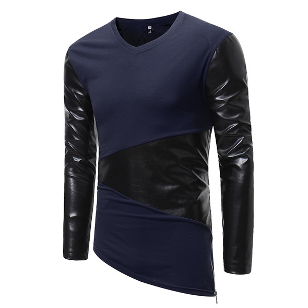 Bluză casual pentru bărbați cu elemente din piele ecologică și fermoar lateral în patru culori