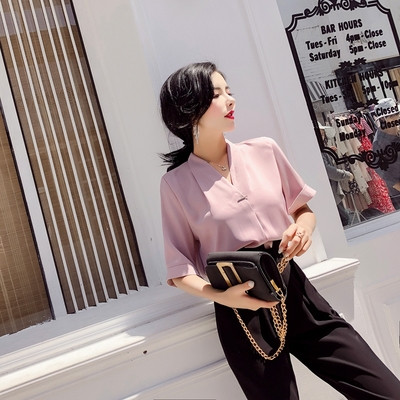 Cămașă elegantă de damă în alb și roz