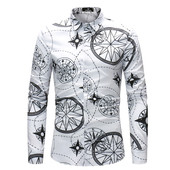 Cămașă elegantă pentru bărbați în alb cu model