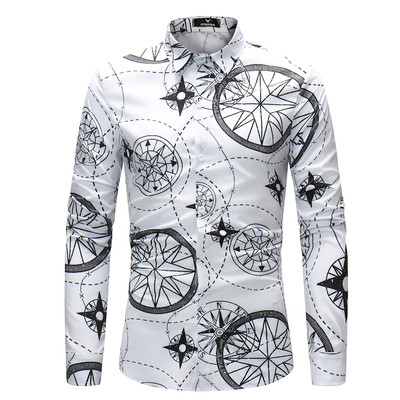 Cămașă elegantă pentru bărbați în alb cu model